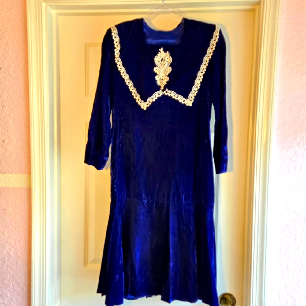Jessicaโ Mcclintock Vintage Saphire Blue Drop Waist Midi Dress Girls Size 12 USA
